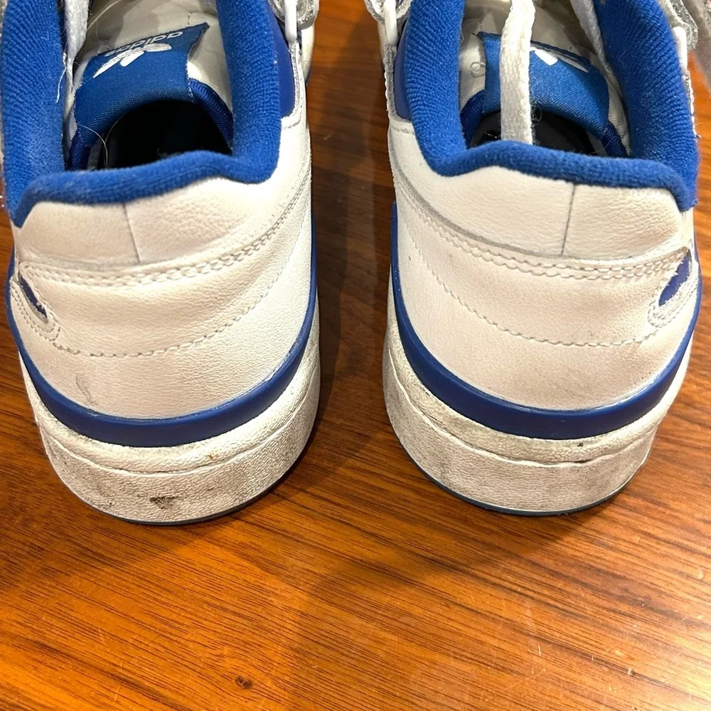 Adidas Forum Low Top White and Royal Blue Sneakers